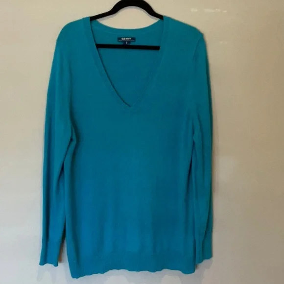 Old Navy Blue  & Lavender V-Neck Sweater Lightweight Knit, xl - Picture 2 of 15